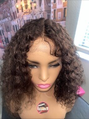 Super wet & wavy  medium length pre parted lace wig 100% human hair